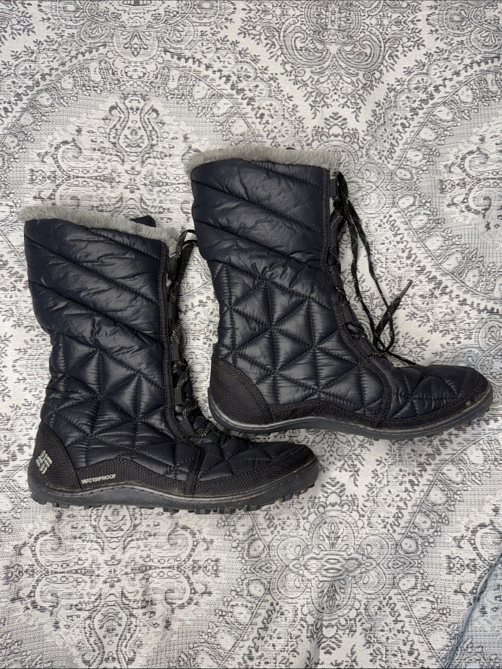 Columbia Black Quilted Lace-Up Winter Boots - Size 7